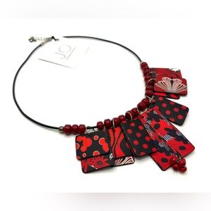 NWT Jo Violette Handcrafted Artisan Red & Black Necklace-Stunning!